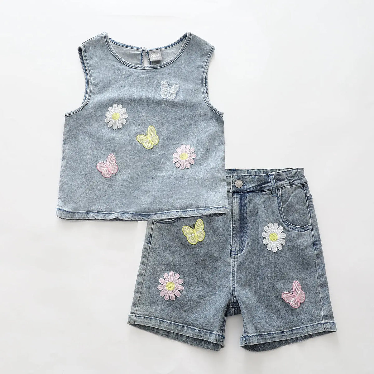 Butterfly & Daisy Denim Top and Shorts Set Ollies Place