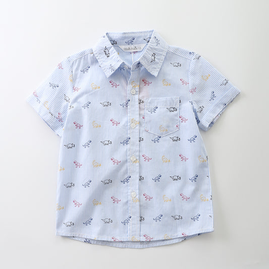 Junior Boys Dinosaur Print 100% Cotton Shirt Ollies Place