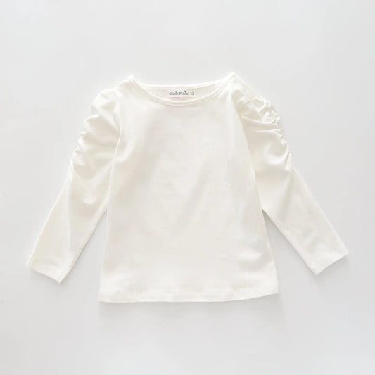 Classic Long Sleeve Ivory  Tee With Scoop Neck And Ruching Sleeve Details Ollies Place