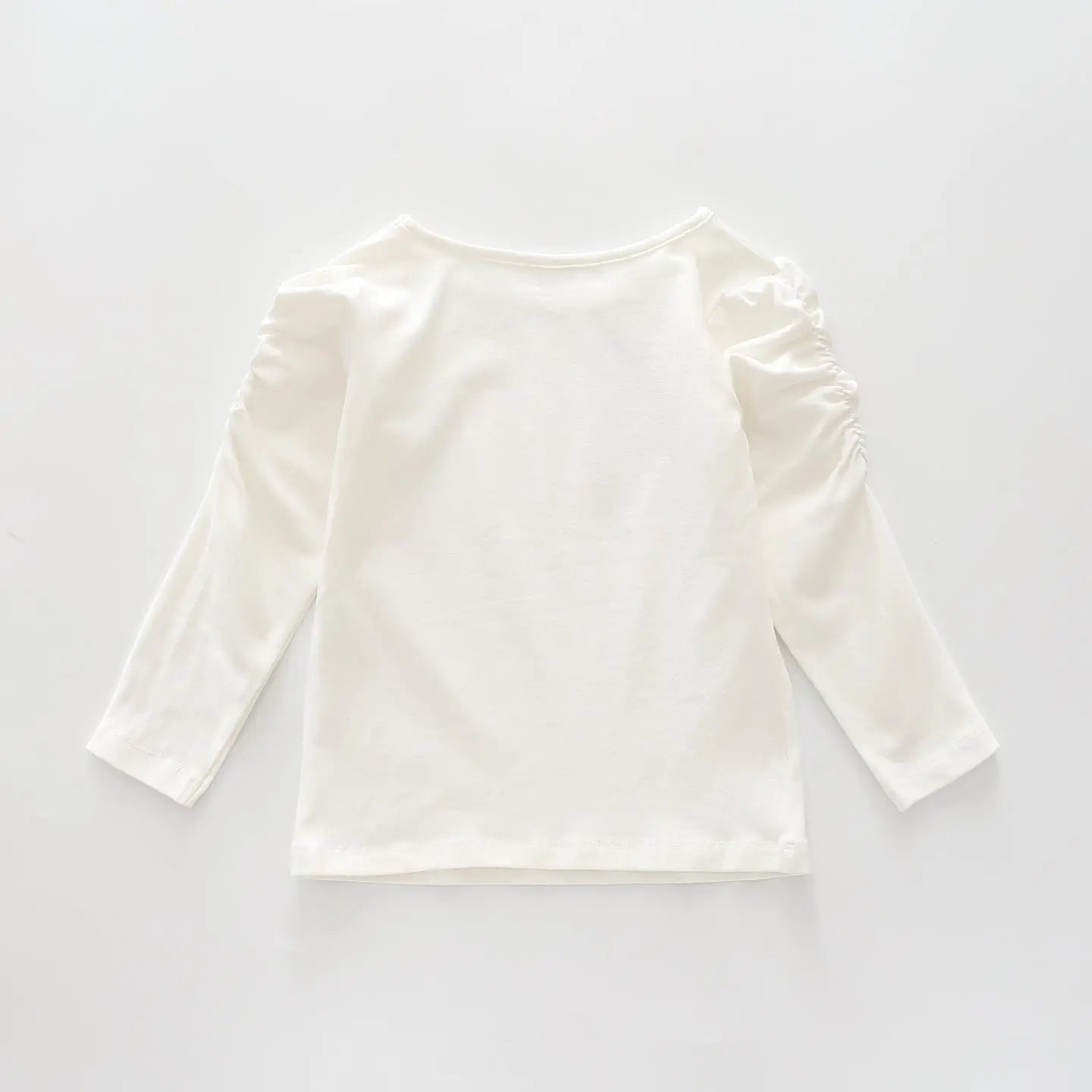 Classic Long Sleeve Ivory  Tee With Scoop Neck And Ruching Sleeve Details Ollies Place