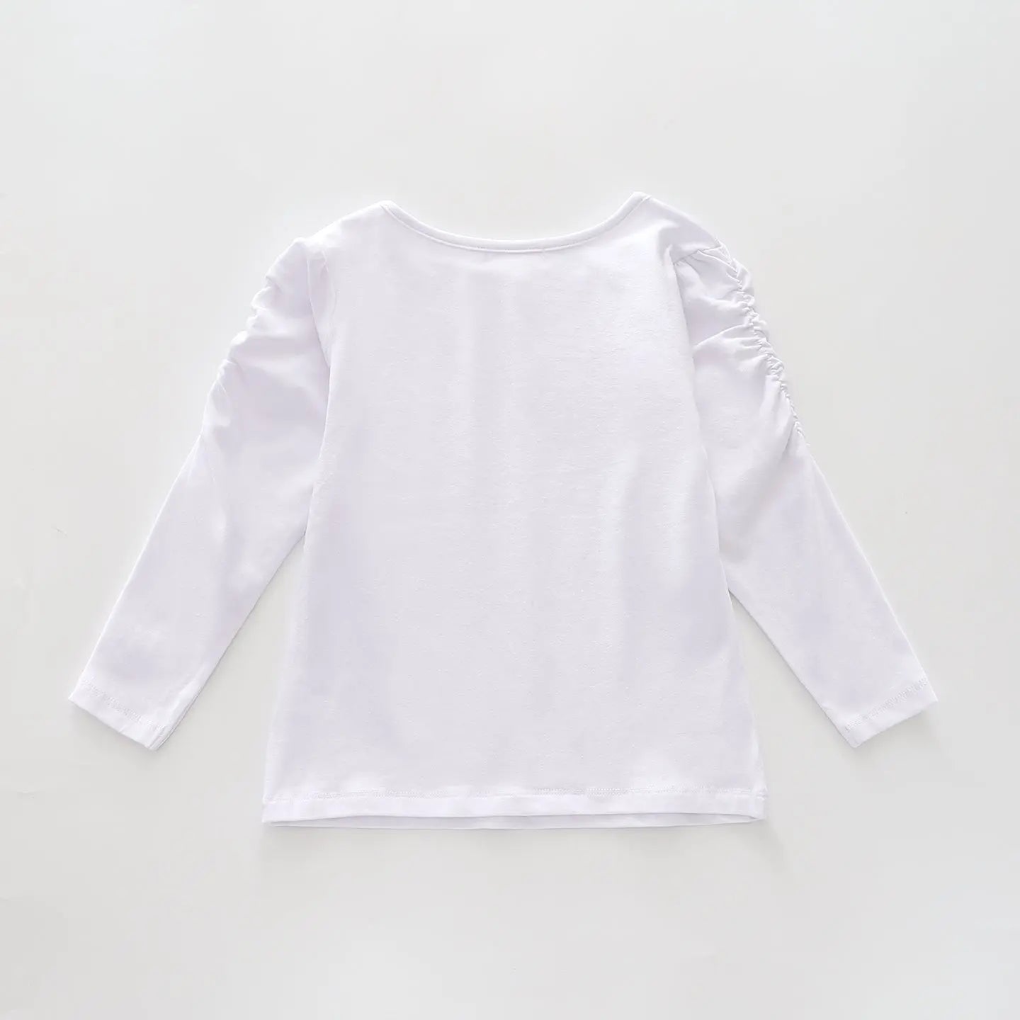 Classic Long Sleeve White  Tee With Scoop Neck And Ruching Sleeve Details Ollies Place