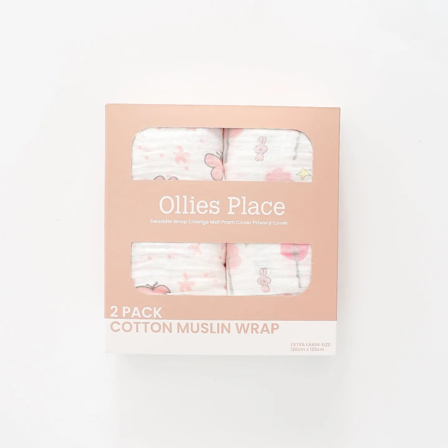 Cotton Muslin Wraps, Pink 2 Pack Ollies Place