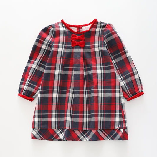 Girls Red Navy Tartan Check Dress Ollies Place