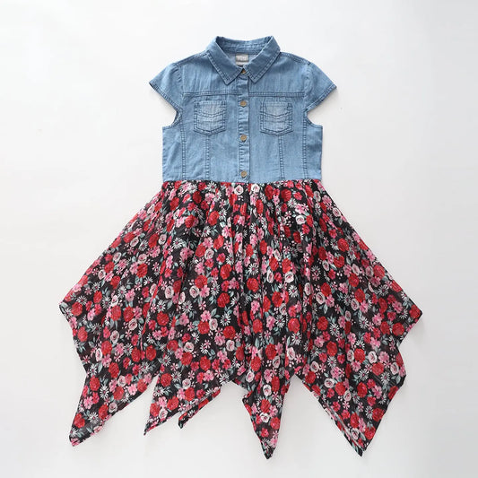 Denim and Rose Print Dress Ollies Place