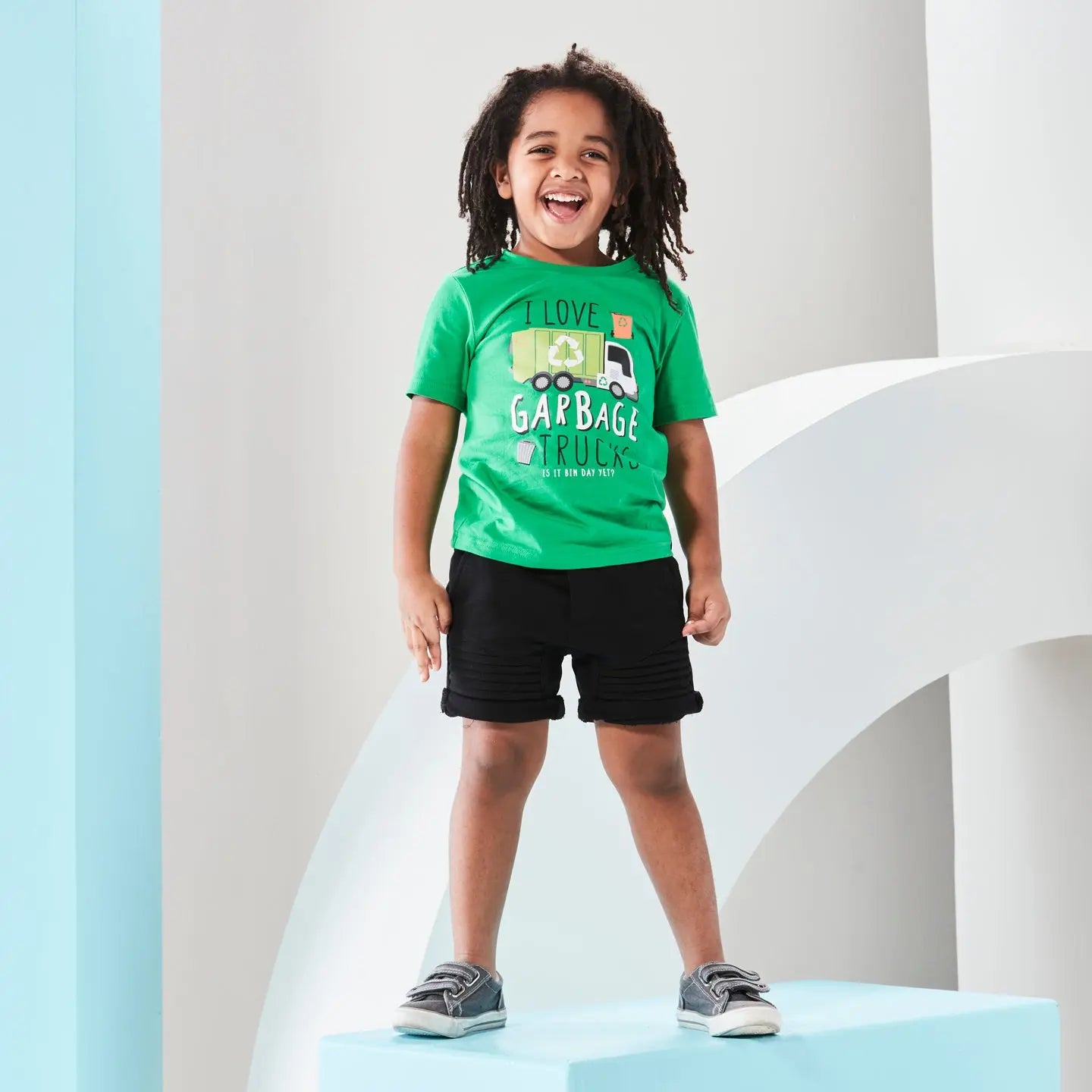 EPJB6126 I Love Garbage Trucks Junior Boys Green Print Tee Ollies Place