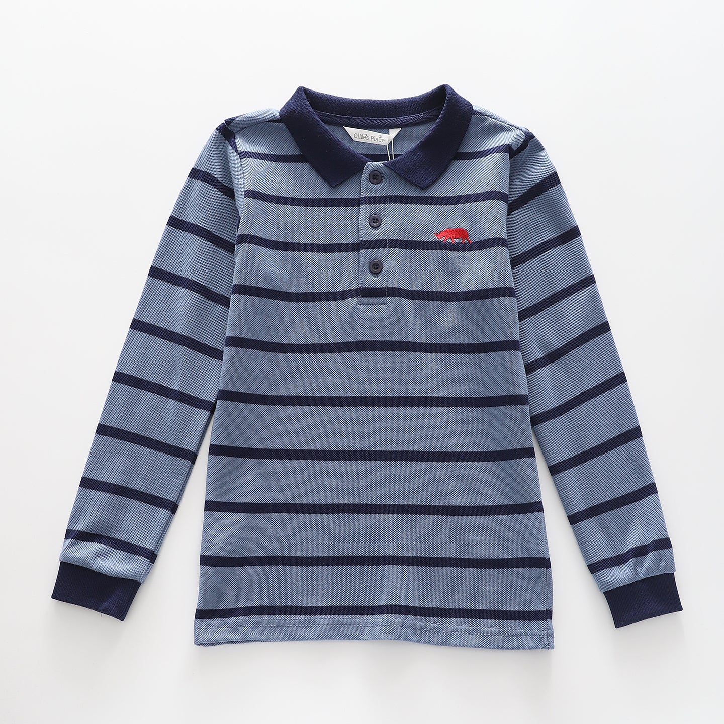 Boys' Blue Stripe Long-Sleeve Polo Ollies Place