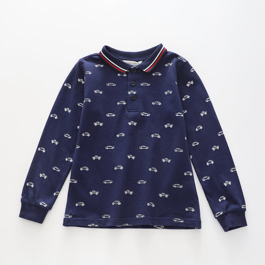 Boys' Vehicle Print Long Sleeve Polo Ollies Place