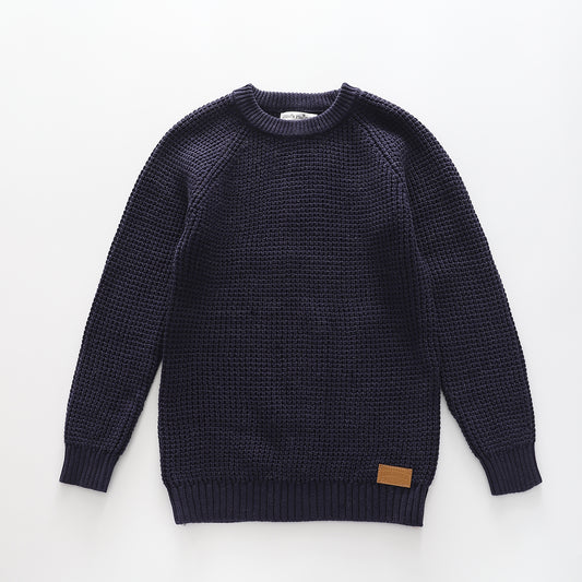 Older Boys Waffle Knit Navy Jumper Ollies Place