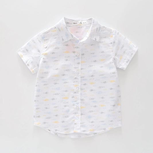 Fish Print Collared Shirt Ollies Place