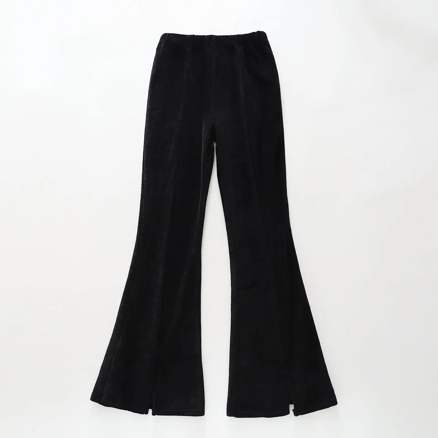 Flared Black Velour Pants - Ollies Place