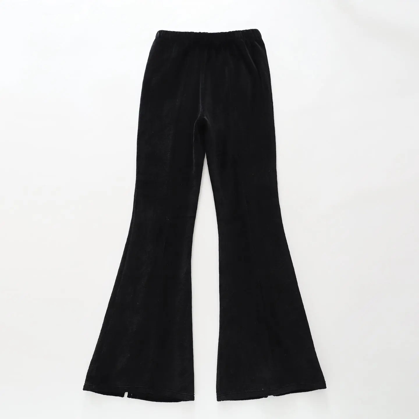 Flared Black Velour Pants - Ollies Place