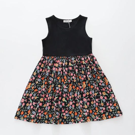 Folk Floral Print Black Dress Ollies Place