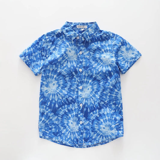 Fresh Blue Tie-Dye Collared Shirt Ollies Place