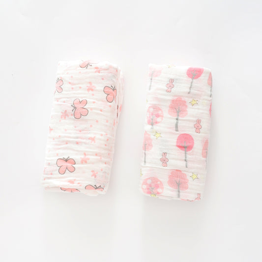 Cotton Muslin Wraps, Pink 2 Pack Ollies Place