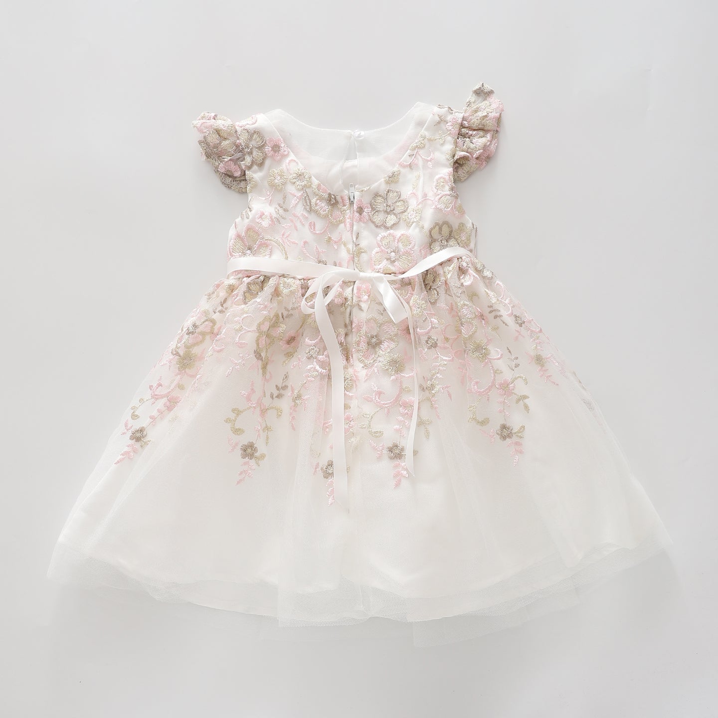 Girl's White Embroidered Floral Party Dress