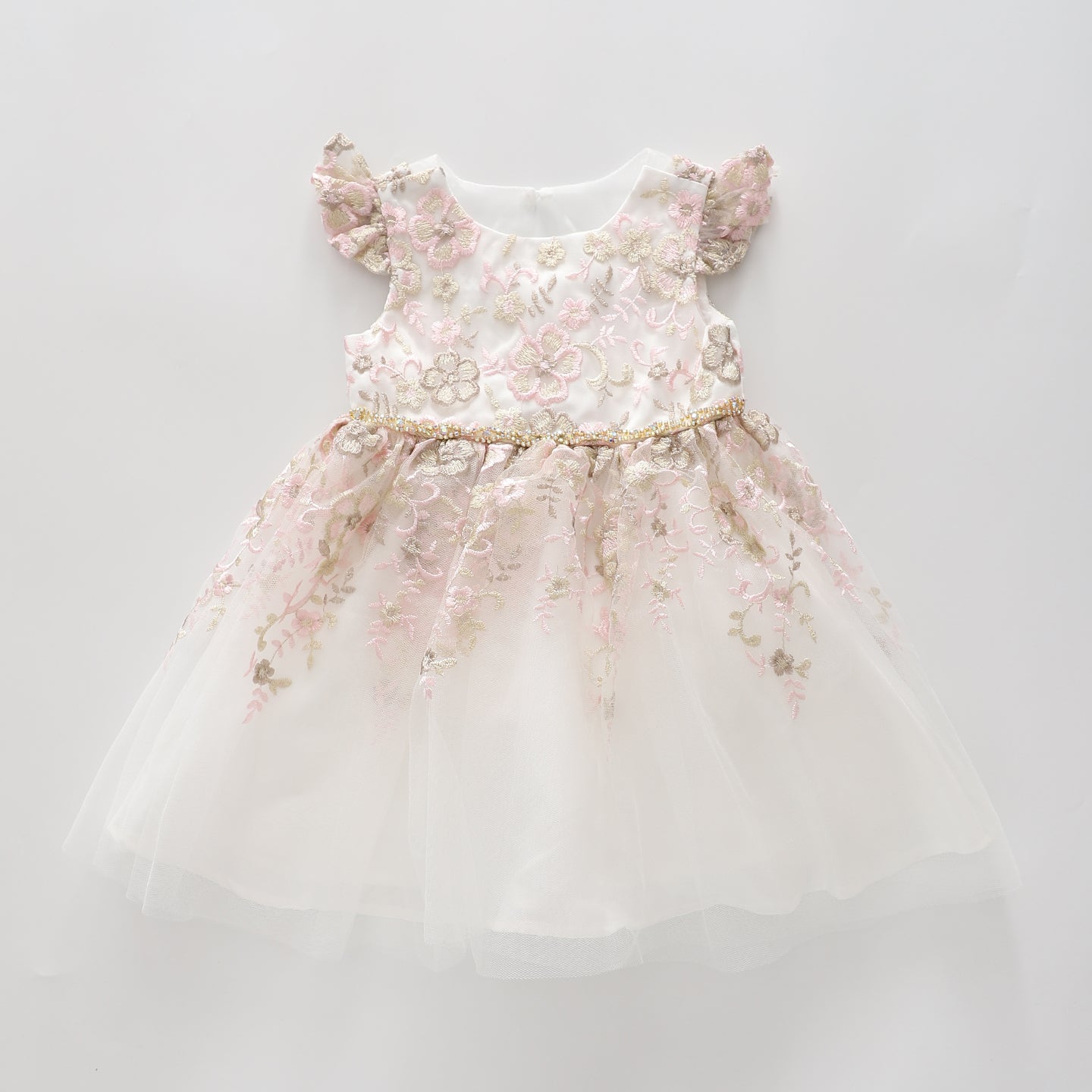 Girl's White Embroidered Floral Party Dress