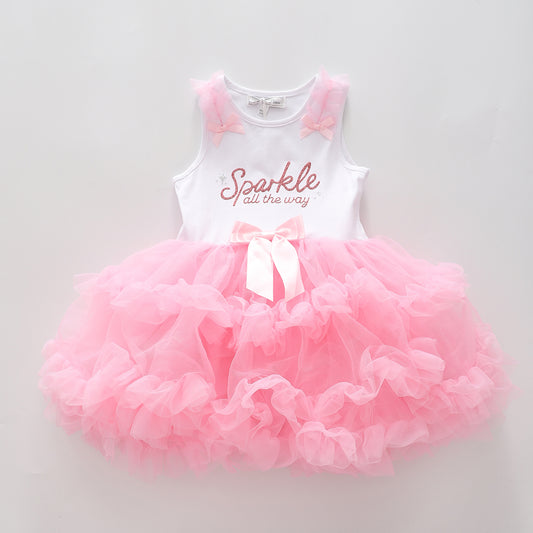 Girl's Pink and White Sparkle All The Way Party Dress