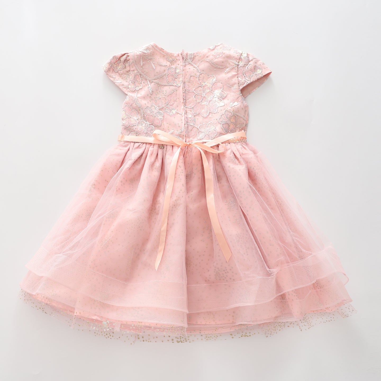 Girl's Pink Tulle Sequined Floral Party Dress