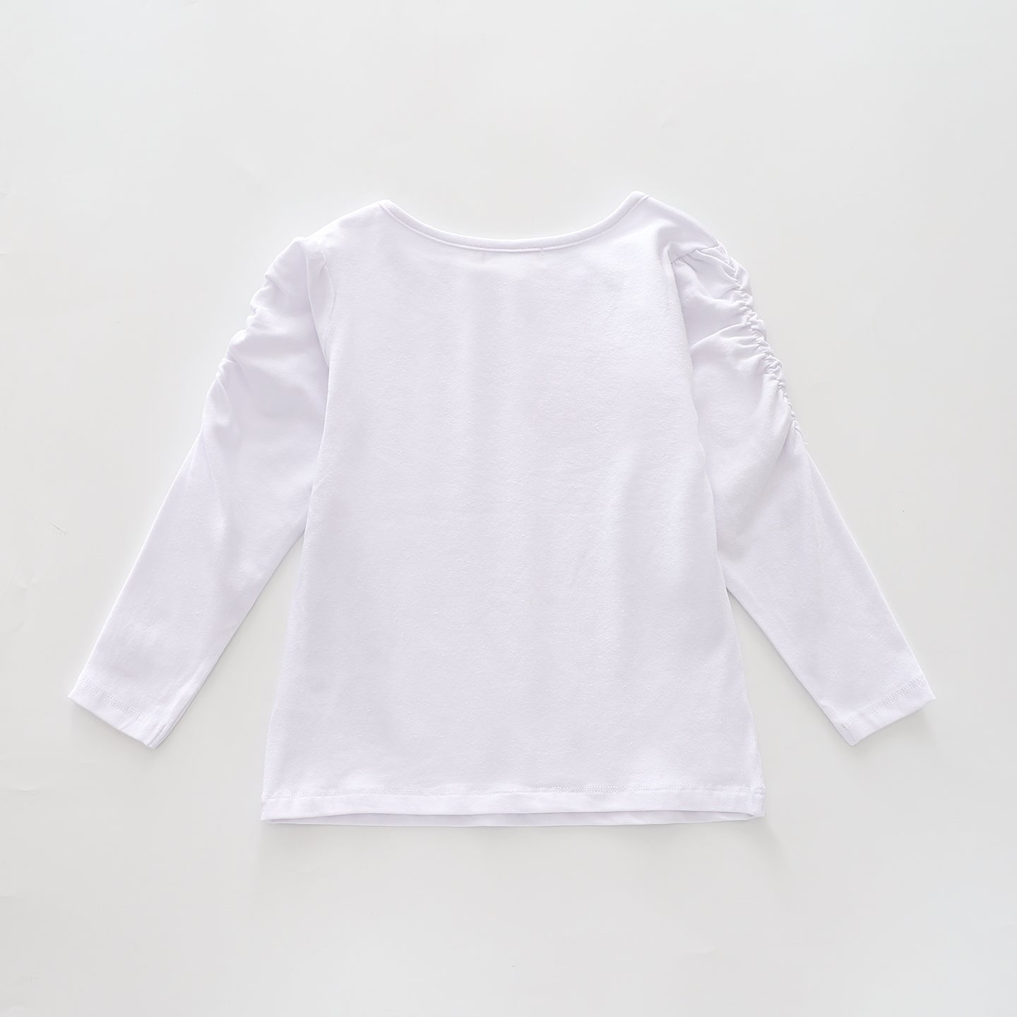 Classic Long Sleeve White  Tee With Scoop Neck And Ruching Sleeve Details