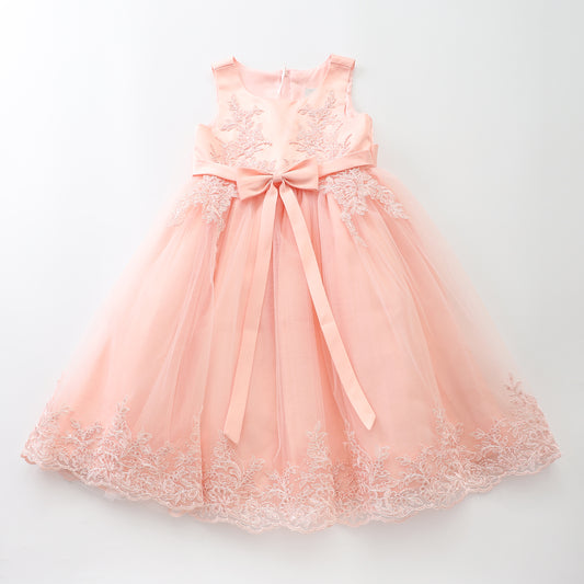 Girls Peachy Pink Flower Girl Special Occation Dress