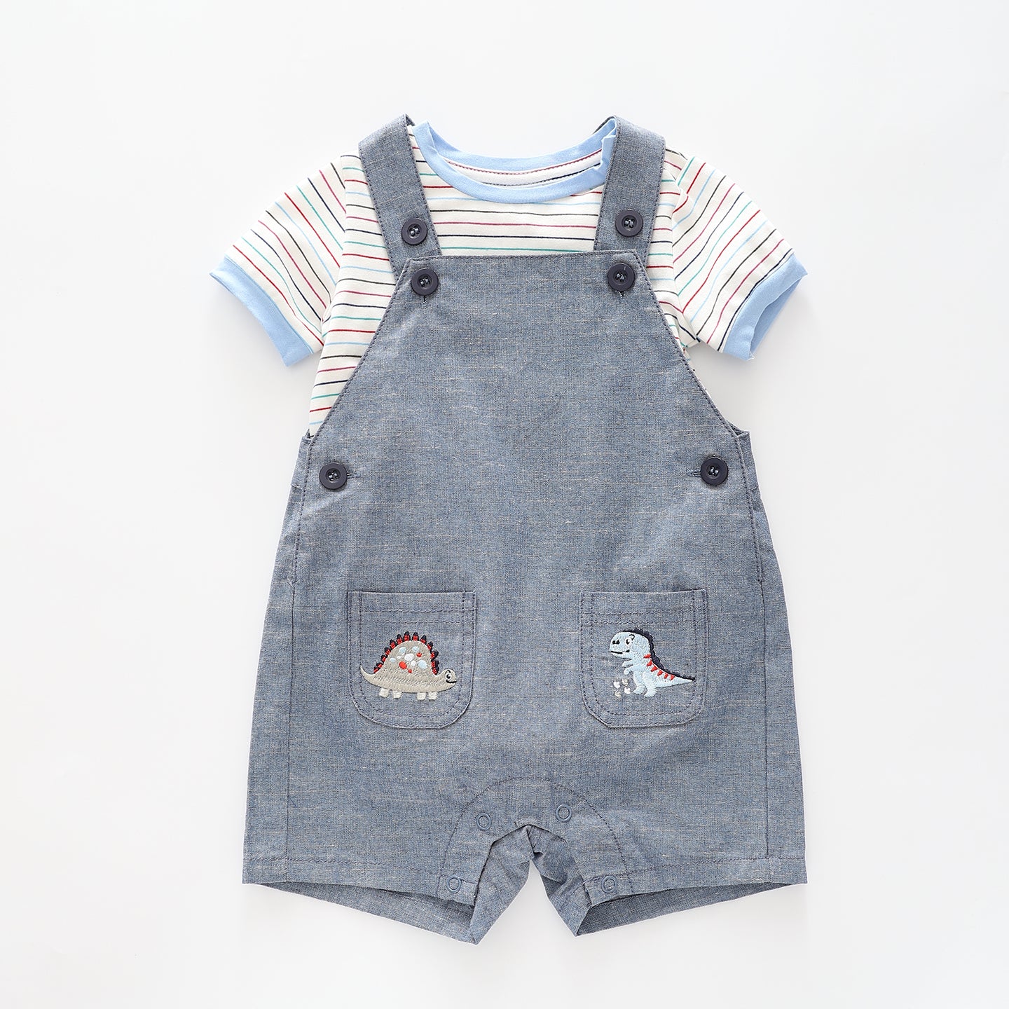 Baby Boys Denim Dino Overalls 2 Piece Set Ollies Place