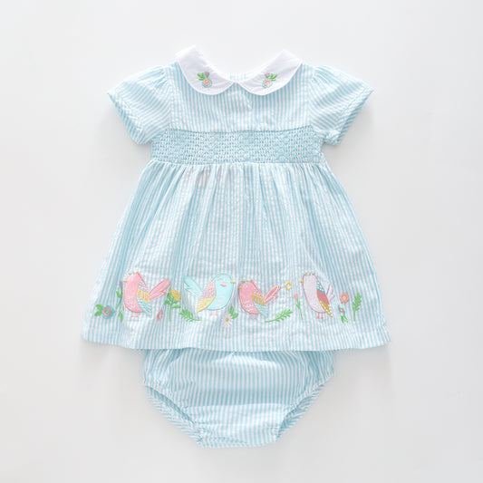 Baby Girls Spring Bird Dress and Bloomer Set Ollies Place