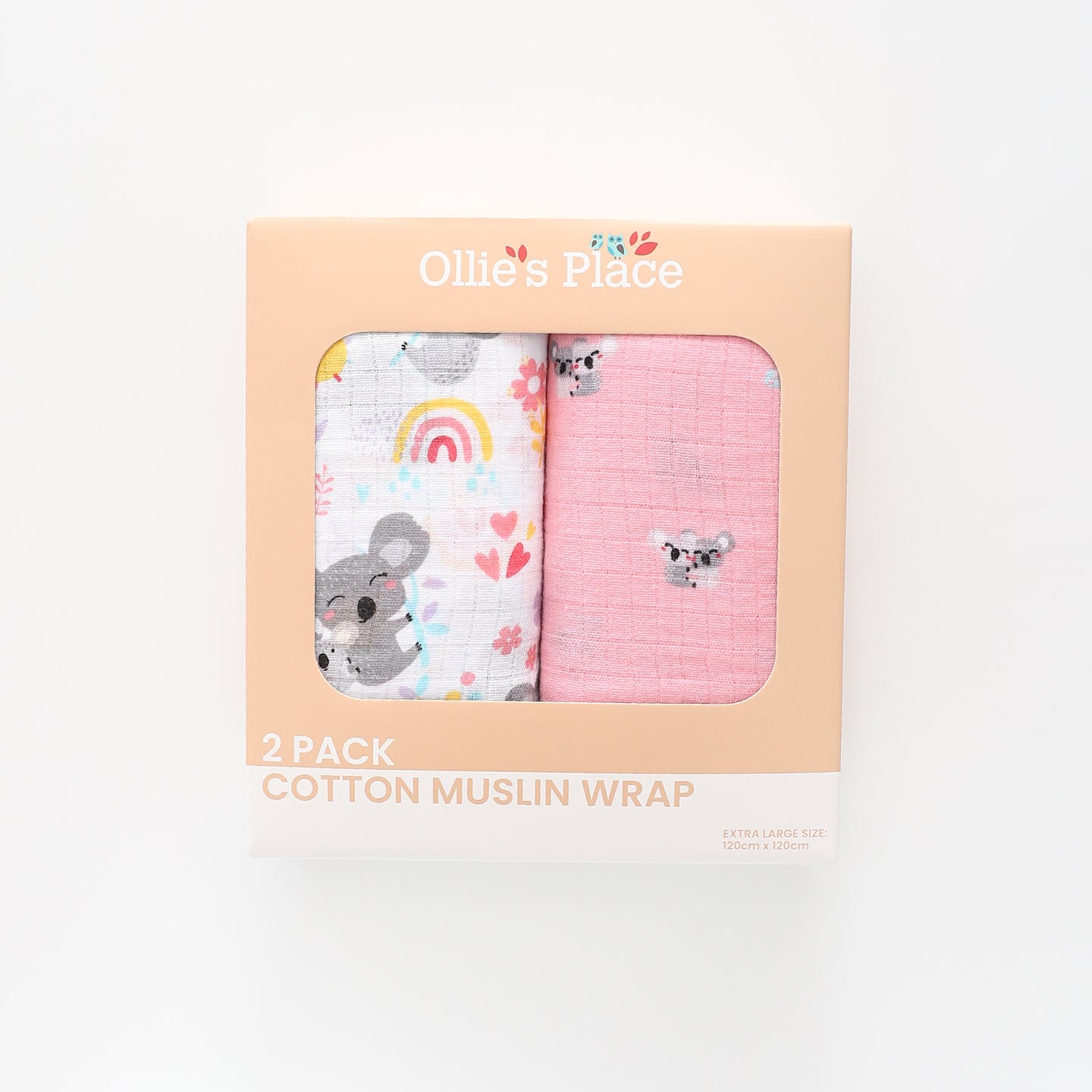 100% Cotton Cute Koala Muslin Wrap 2 Piece Pack Ollies Place