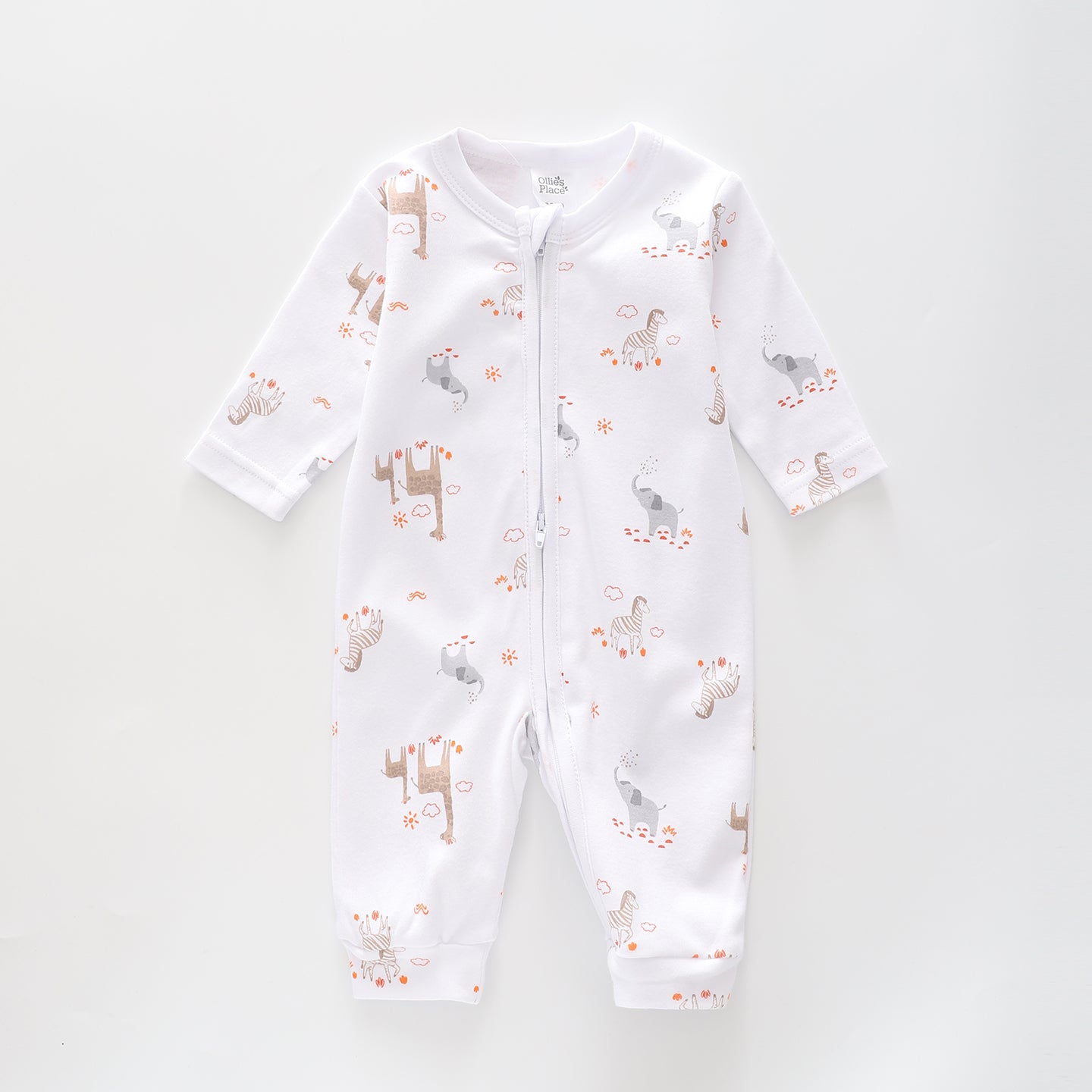 New-born Baby Safari Zip-Up Romper Ollies Place