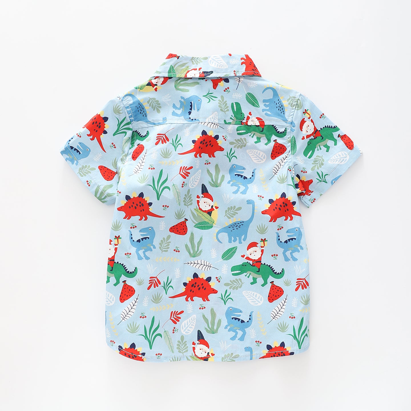 Boy's Blue Shirt With Christmas Dinosaur Print Ollies Place