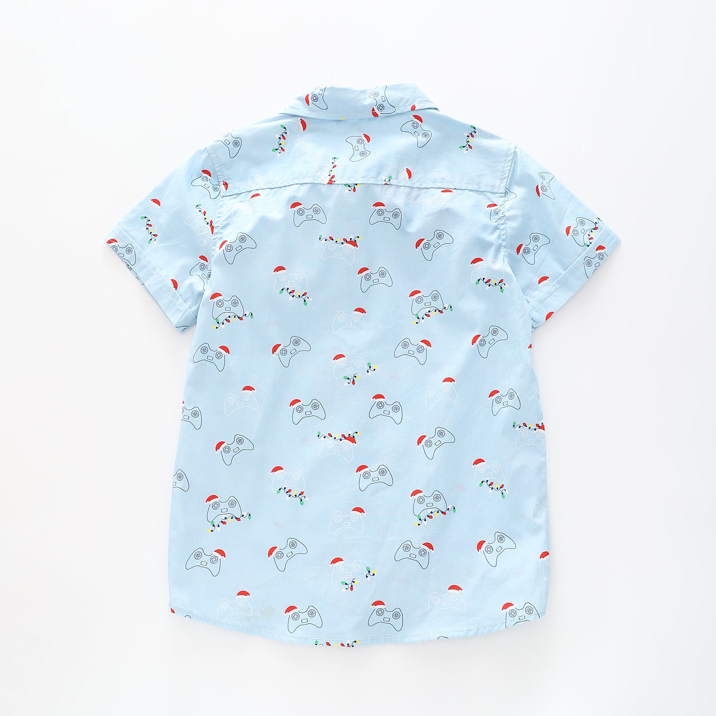 Boy's Blue Button-down Shirt With Christmas Print Ollies Place