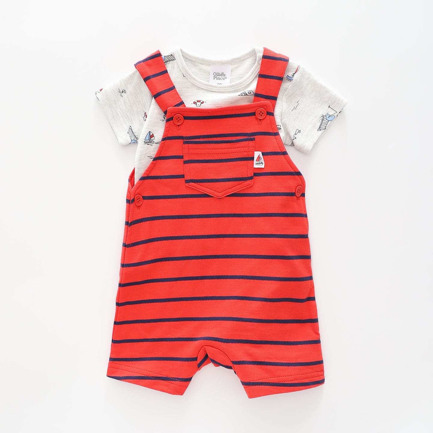 Boys Red and Blue Stripe Overalls Set Ollies Place