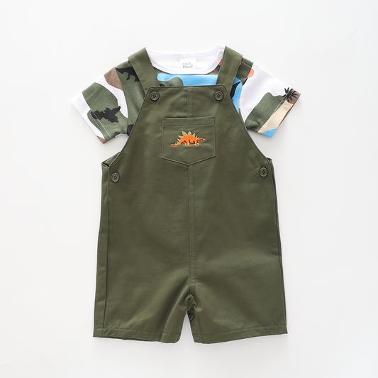 Infant and Toddler Boys Dinosaur Overalls 2 Piece Set Ollies Place