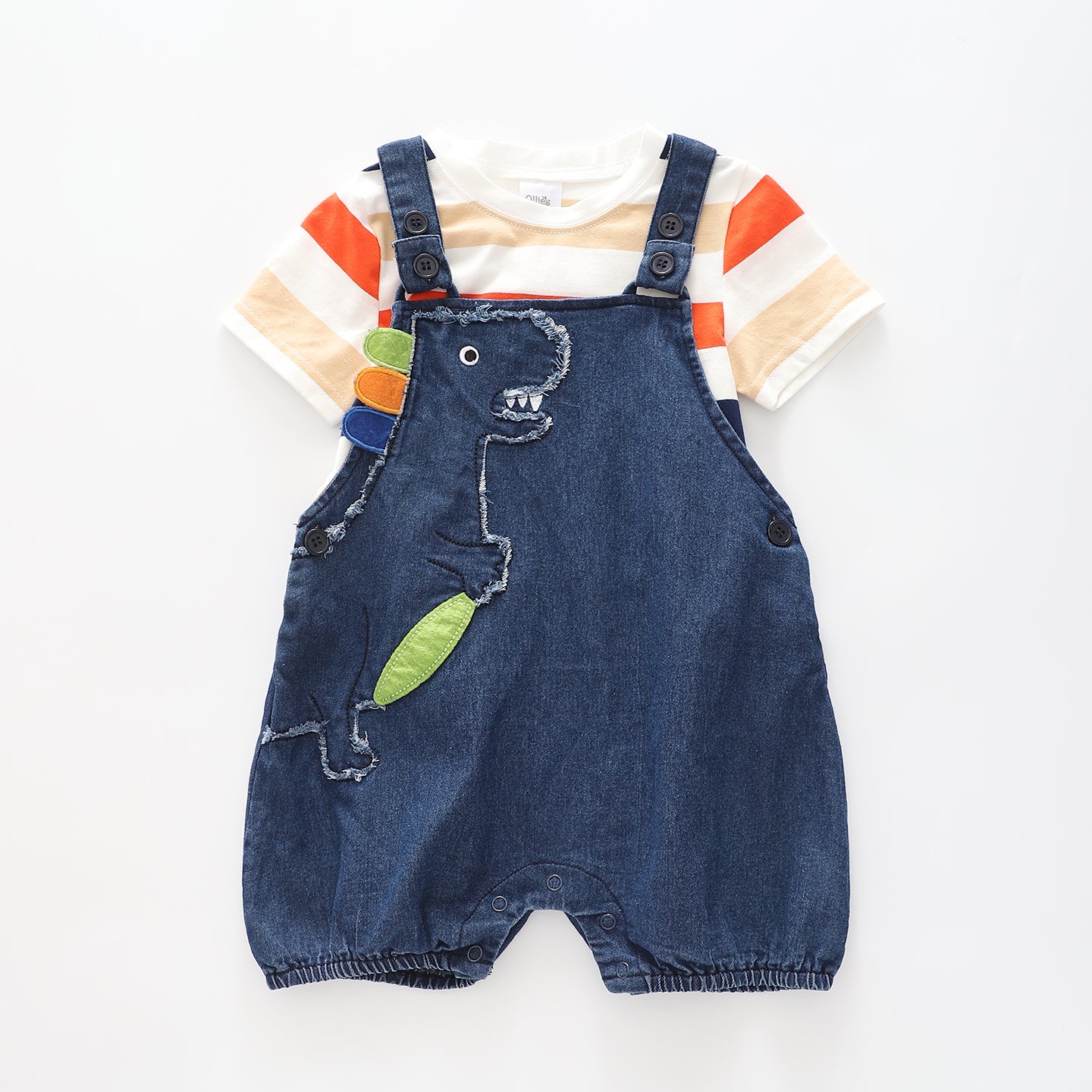 Infant and Toddler Boys Denim Dino Overalls 2 Piece Set Ollies Place