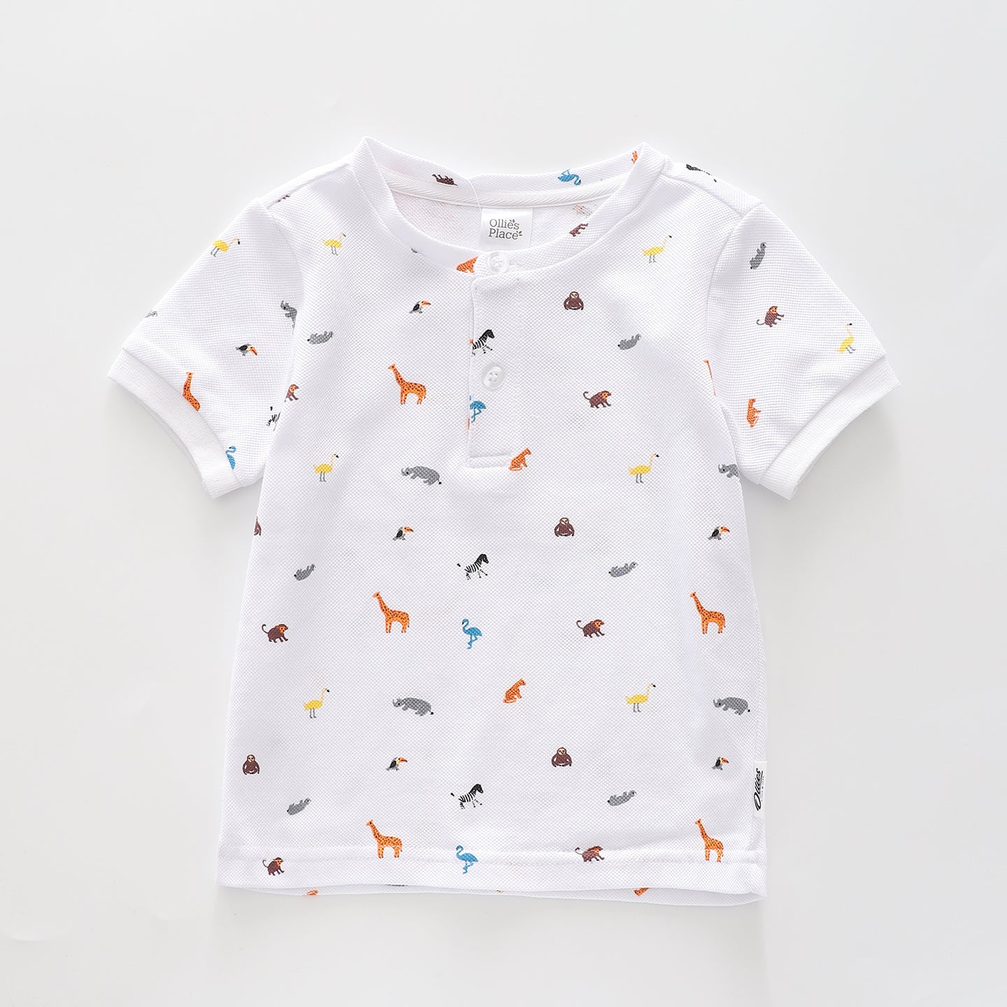 Boy's White Pique Shirt With Animal Print Ollies Place