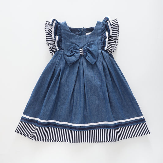 Girl's Denim Pleated Bow Dress with Matching Bloomers Ollies Place