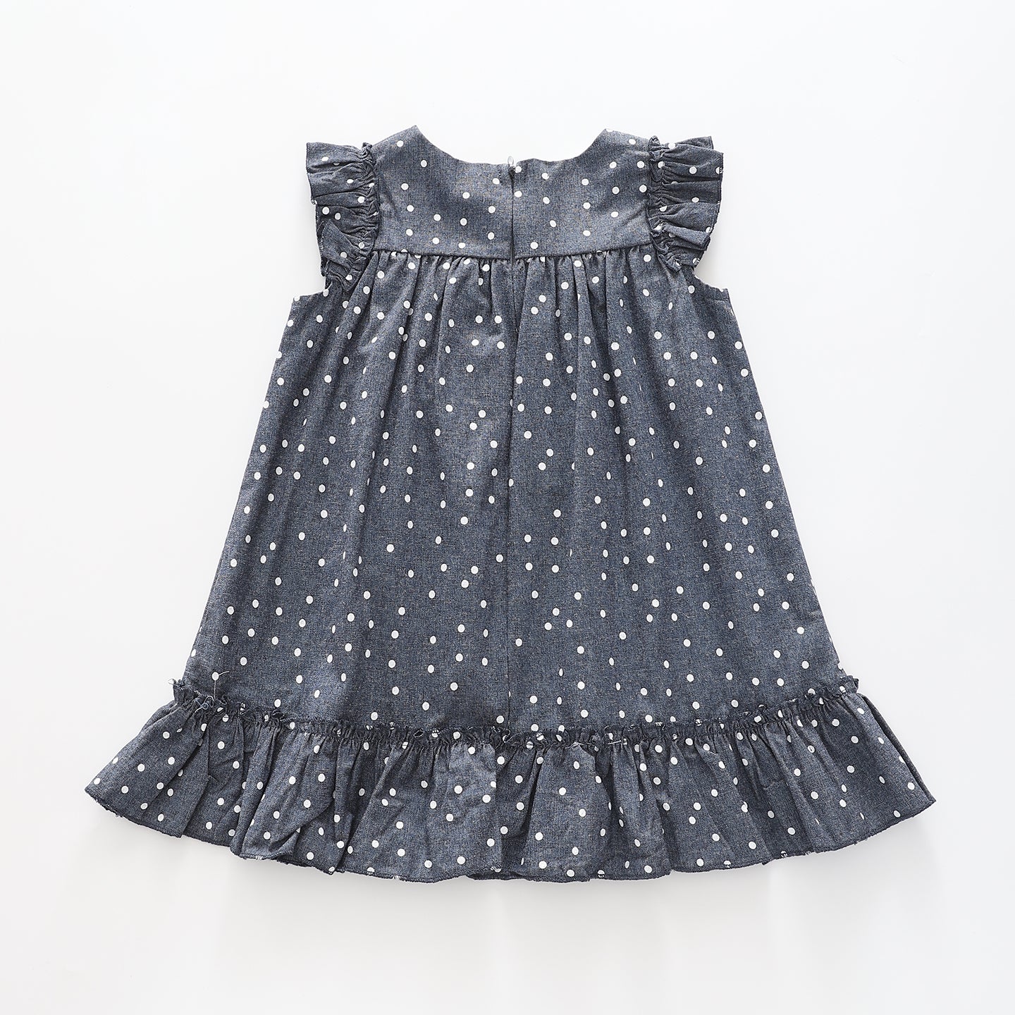 Girl's Chambray Ruffle Polka dot Dress Ollies Place