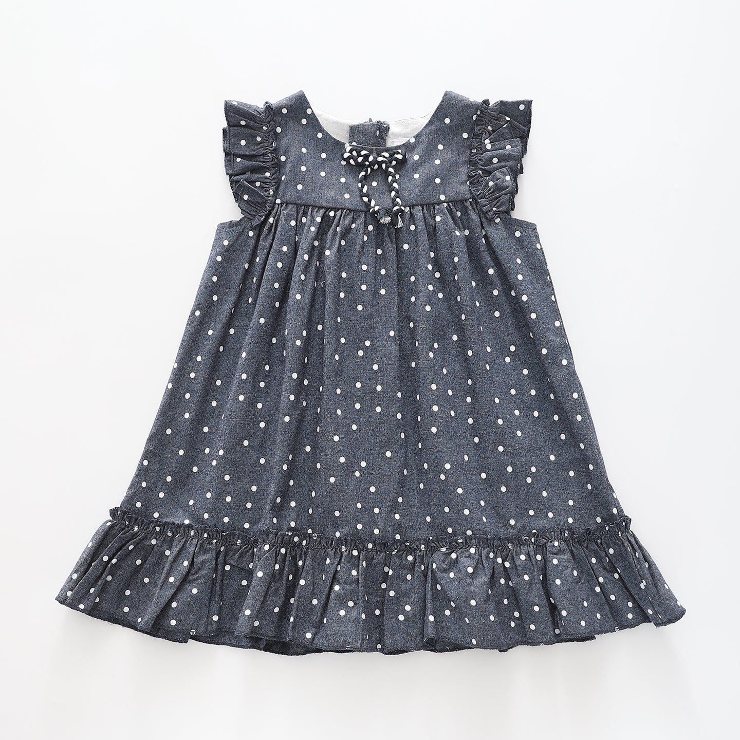 Girl's Chambray Ruffle Polka dot Dress Ollies Place