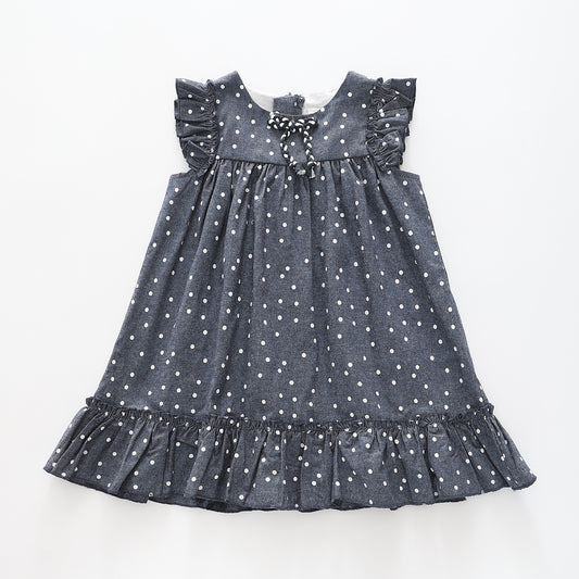 Girl's Chambray Ruffle Polka dot Dress Ollies Place