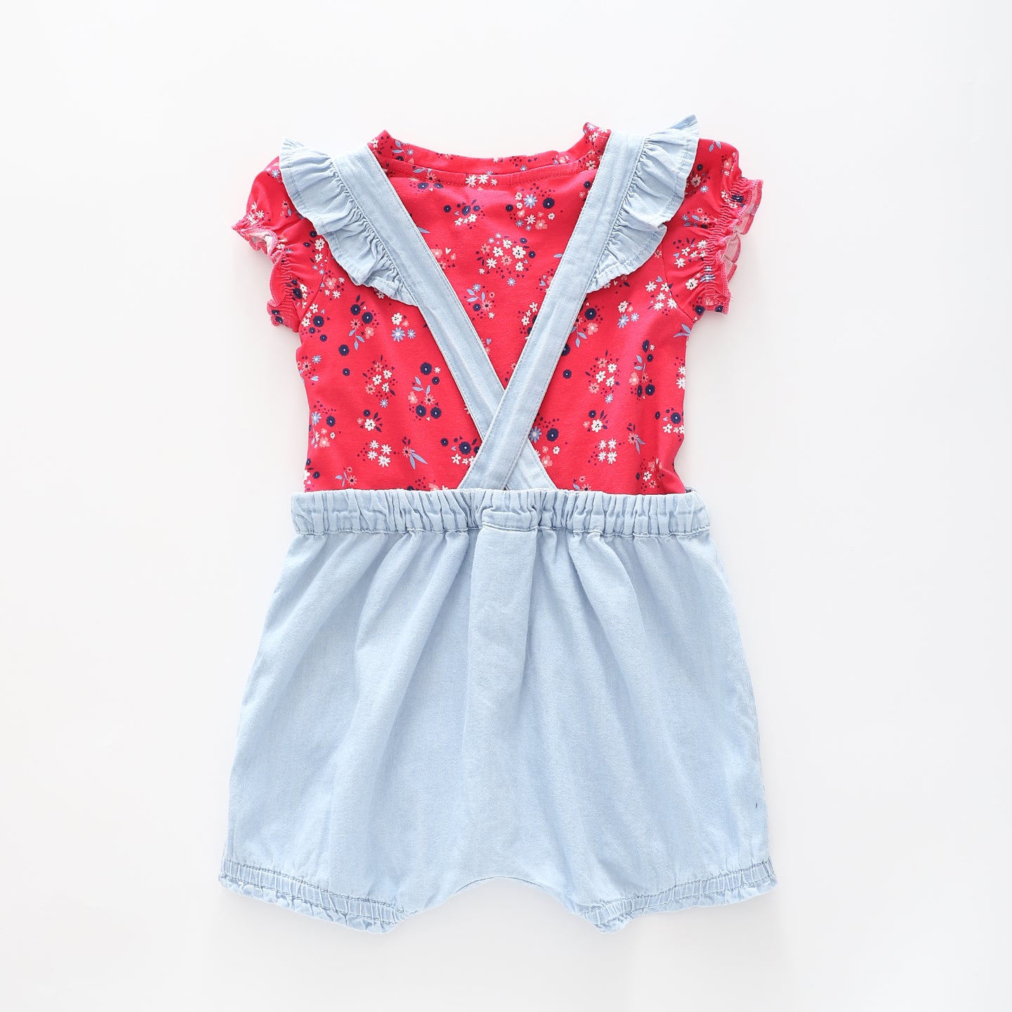 Hot Pink Floral and Light Denim Romper Sunsuit Set Ollies Place