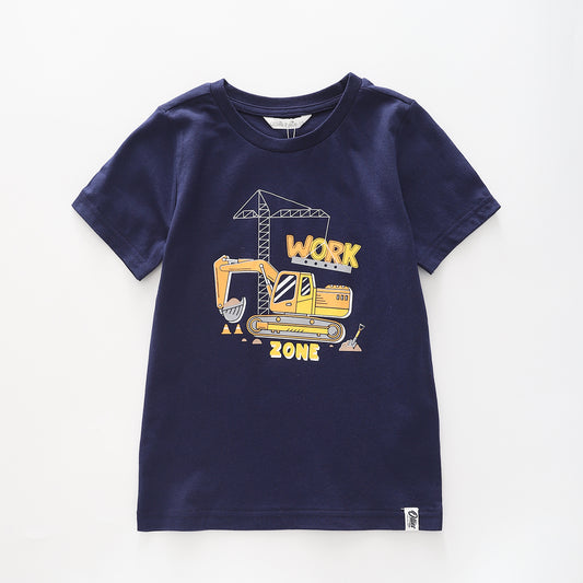 Boy's Navy T-shirt With Digger Print Ollies Place