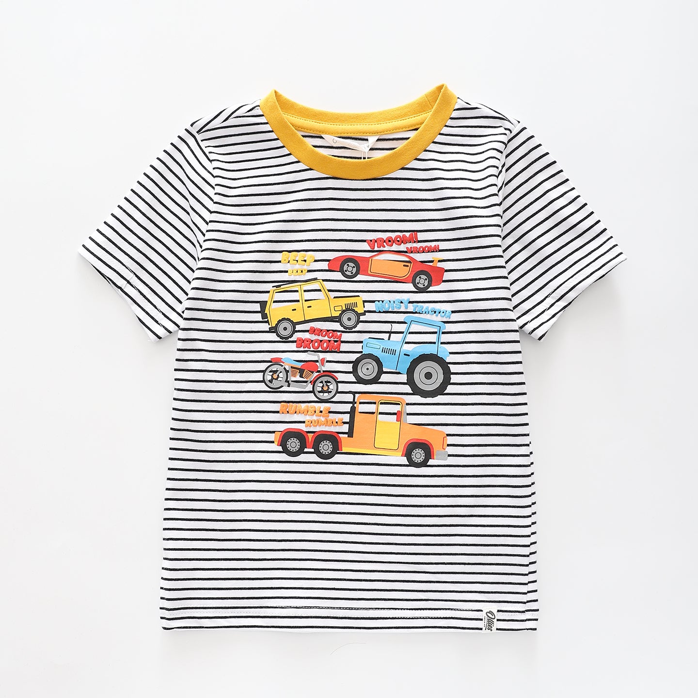 Boy's Black And White Striped Vehicle T-Shirt Ollies Place