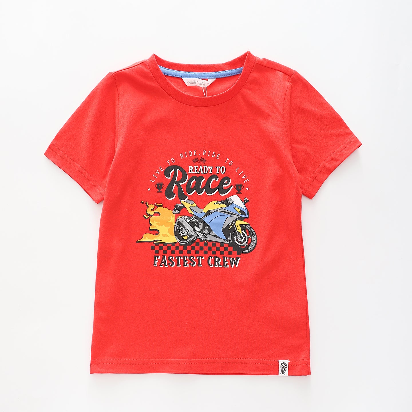 Boy's Red T-shirt With Ready To Race Print Ollies Place