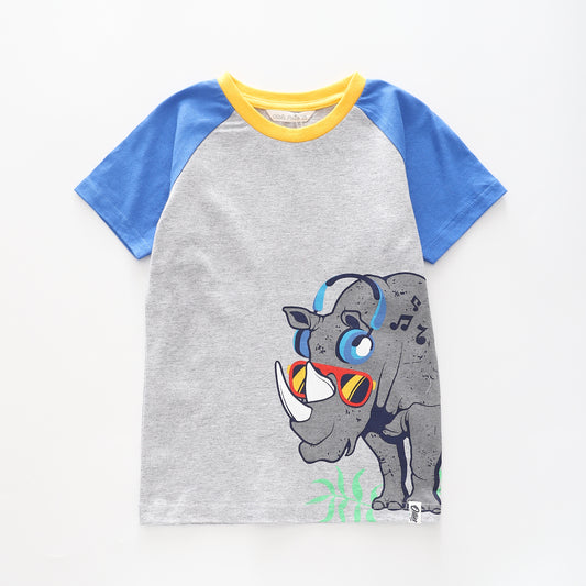 Boy's Blue and Grey T-shirt With Rhinoceros Print Ollies Place