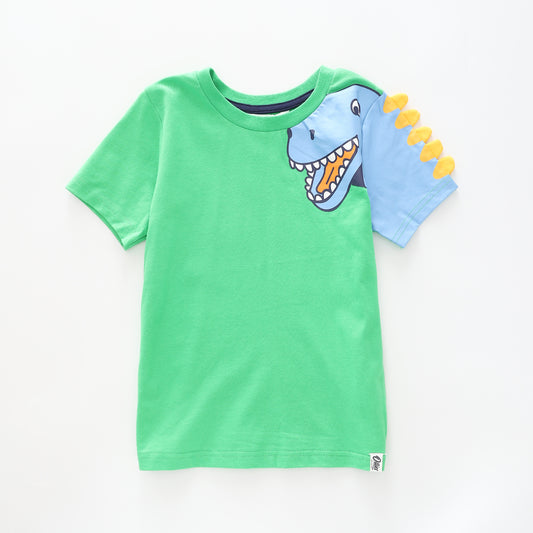 Boy's Green and Blue T-shirt With Dinosaur Print Ollies Place