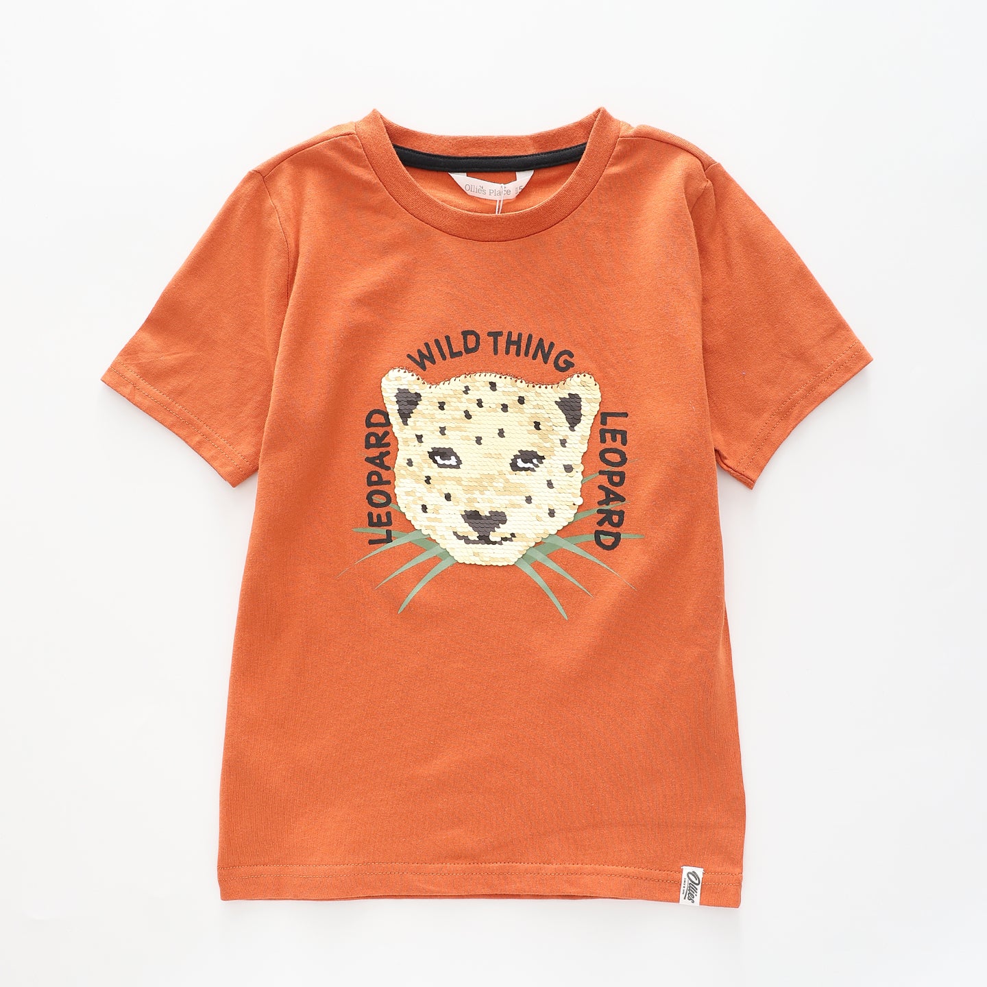 Unisex Orange T-shirt With Sequined Leopard Print Ollies Place