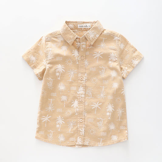 Boy's Beige Button-down Shirt With Palm Tree Print Ollies Place