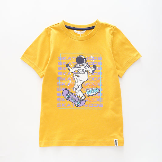 Boy's Yellow T-shirt With Skater Mode Print Ollies Place