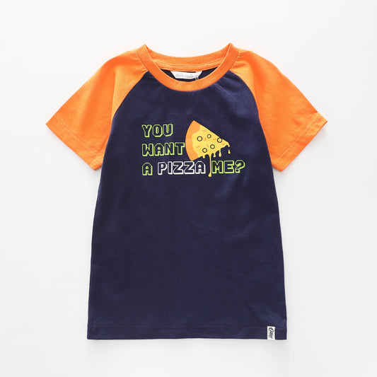 Boy's Navy Blue T-shirt With Pizza Print Ollies Place