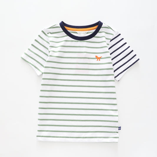 Boy's Green and White Striped T-shirt Ollies Place