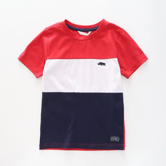 Boy's Navy Blue and Red Large Stripe T-Shirt Ollies Place